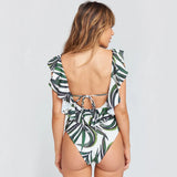 Printed Flowers Even Lotus Leaf Side Body Swimsuit Women 2025 New Swimsuit Bare