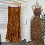 Fongt Fashion Folding Wave Half-Dress French Sweet High-Waisted A-Shaped Skirt Mid-Long Folds Skirt