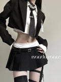 Style Spice Girl Jk Uniform Suit Spring And Autumn Short Shirt Suit Jacket Collision Color Spliced Skirt Three-Piece Set-Outfit