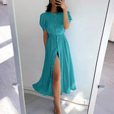 Fongt 2025 Women's Temperament Commute High-Waisted Pure-Color Fashion Open Skirt