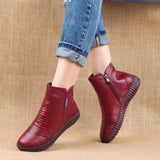 2021 Autumn Fashion Women Genuine Leather Boots Handmade Vintage Flat Ankle Botines Shoes Woman Winter