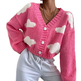 Fongt Loose V-Neck Clouds Fall Shoulder Knitted Cardigan Three Buckle Sweater Short Coat