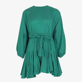 TWOTWINSTYLE 2022 Summer A Line Women's Dress O Neck Long Sleeve High Waist Sashes Slim Rose Color Mini Dresses Female