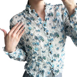 Fongt Folded Print Folding Shirt 2025 Summer New Cardigan Blouse Retro Temperament Wrinkled Shirt