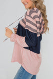 Color Block Drawstring Hooded
