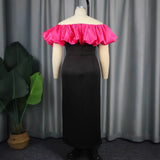 Fongt Crash One-Word Shoulder Dress Elegant Fashion High-Waisted Thin Flower Dress Dresses