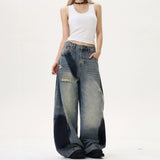 Fongt Blade Splicing Deconstruction Hole Painting To Make Old Jeans Loose Hedging Men And Women With The Same Drag Trousers Ins