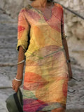 Floral Print Fashion Slim V-Neck Half Sleeve Midi