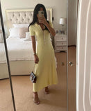 Fongt Summer New Women's Pure Color Collar Simple Long Dress