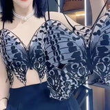 Clothing Sexy Butterfly Tanks Stylish Lace Hollow Out Spliced 2023 Summer New Elegant Irregular Beach Style Bandage Camis-Outfit