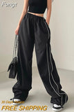 Cargo Pants For Women Elastic Waist Joggers Stripe Loose Drawstring Sweatpants Casual Streetwear Female Wide Leg Baggy
