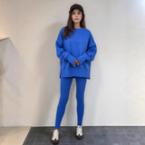 Fongt Autumn And Winter Women's Leisure Loose Long-Sleeved Collar Open Fork Tight Trouser Trouser Suit