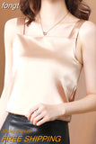 Women's Camis Satin Solid Blouse for Women Sleeveless Shirt Blue Square Collar Neck Blouse Top Female Woman Basic