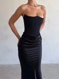 Satin Bandeau Splice Slim Maxi Dress with Corset