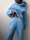 Piece Sets Women Tracksuit Winter Fleece Solid Long Sleeve Hoodies Jogger Pants Suits Female Casual Fashion Loose