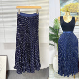 Fongt Fashion Folding Wave Half-Dress French Sweet High-Waisted A-Shaped Skirt Mid-Long Folds Skirt