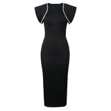 Fongt Temperament Round Collar Dress Banquet High Waist-Up Open-Fork Elegant Evening Dress Party Dress