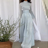 Fongt 2023 New Round Collar French Light Luxury Advanced Silk Light Dress-Outfit