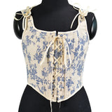Fongt Front Strap French Retro Fishbone Corset Short Vest Bustier Crop Women's Top