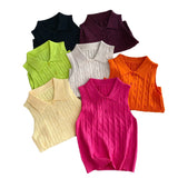 Fongt Chic Summer French Niche Polo Collar Sleeveless Knitted Top Girl Slime With Solid Color Vest