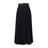 Fongt With Belt Women's New High-Waisted Skirt Swing Medium Long Folded Temperament Half-Body Skirt