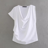 Spring Pleated Asymmetrical Cotton T-Shirt 0254338-Outfit
