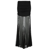 Fongt Vintage Crumbat Splicing Half-Body Skirt Holiday High-Waisted Thin A-Shaped Skirt New Mid-Long Skirt