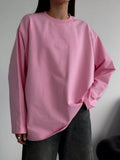 Fongt Fine Comb Cotton Solid Long-Sleeved T-Shirt Women Hot Loose Leisure Collar Top High Quality