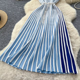 Fongt Sleeveless Knitted Striped Dress Women's Summer Slanted Belt Lightly Mature Sister Temperament Long Skirt