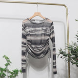Fongt Collar Tie-Dye-Print Slim Long-Sleeved T-Shirt T-Shirt T-Shirt With Sunscreen 8159