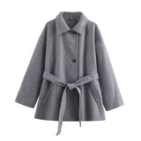 Fongt Women's 2025 New Fashion Temperament Double-Necked Belt Soft Coat