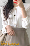Shirts Women Korean Fashion Female Clothing Solid Double-layer Long Sleeve Chiffon Blouses Autumn Button Basic