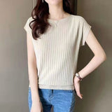 Fongt Temperament Bat Sleeve Short-Sleeved T-Shirt For Women's 2024 Summer Wear New Black Ice Silk Knitted Shirt Loose Word Collar
