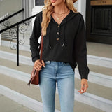 Fongt Autumn And Winter New Solid Color Hooded Buttons Loose Long-Sleeved Women's Clothing