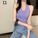 Fongt Club Bundy Sling Female Summer New Solid Color Hanging Neck Vest Hottie Style Sexy Short V Sleeveless