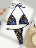2024 New Sexy T-Shaped Pearl Leopard-Print Special Fabric Swimsuit Bikini