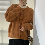 Horn Button Sweater Jacket New Style Loose Lazy Wind Round Neck Sweater Trend In Autumn And Winter-Outfit