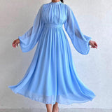 Fongt 2023 Autumn New Solid Color Fashion Gauze Stitching Temperament Elegant Dress-Outfit