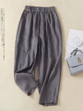 Cotton Linen Harem Pants LOOSE Casual 2023 Summer Women's Pants Solid Basic Elastic Waist Linen Black Ankle-Length
