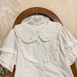 Kawaii Lolita Blouses Women Elegant Bow Ruffles Peter Pan Collar Shirts Tops Girly Casual Blusas Mujer Gothic Y2k Clothes-Outfit