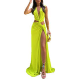 Fongt Women's New Hollow Knotted V-Neck Sleeveless Foldless Irregular Dress