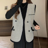 Fongt Fragrant Wind Big Size Fat MM Autumn Winter Light Ripe Vest Vest Fashionable Chic Foreign Style Straight Tube Fold Wear Thousand Bird Case Horse Clip-Outfit