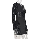 Sexy Zebra Print Cut Out Mesh Transparent Women Mini Dress for Beach Holiday Night Club Goth Party Bodycon Pencil Shorts