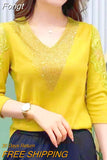 Autumn Hollow Out Lace Pullovers for Women T-Shirt 2023 New Elegant Fashion Temperament Diamonds Chic Long Sleeve