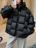 Jacket for Women Three-dimensional Plaid Woven Fashion Coat Solid High Street Warm and Thick 2023 Winter New Down