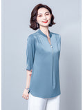 Women's Blouse Fashion Solid Tops for Women Half Length Sleeve Top V-neck Loose 2023 Female Clothing OL Basic Sexy