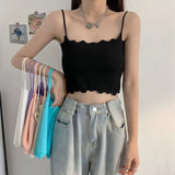 Fongt Summer New Belly With Short Ice Silk Knitting Slings Small Vest Women's Sleeveless Bottom Top