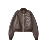 Fongt New Women's Retro Locomotive Leather Loose Casual Imitation Leather Bomber Jacket Jacket