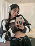 Harajuku Striped Cropped Sweater Women Kpop Hippie Streetwear Oversize Pullover Knitted Tops Korean Style Basic