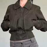 Fongt Vintage Zippered Jacket Women's Autumn 2025 Leisure New Workwear T-Shirt